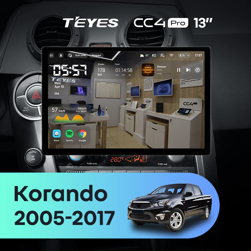 Штатная магнитола Teyes CC4 Pro 8/128 SsangYong Korando Sports (2005-2017) (13")