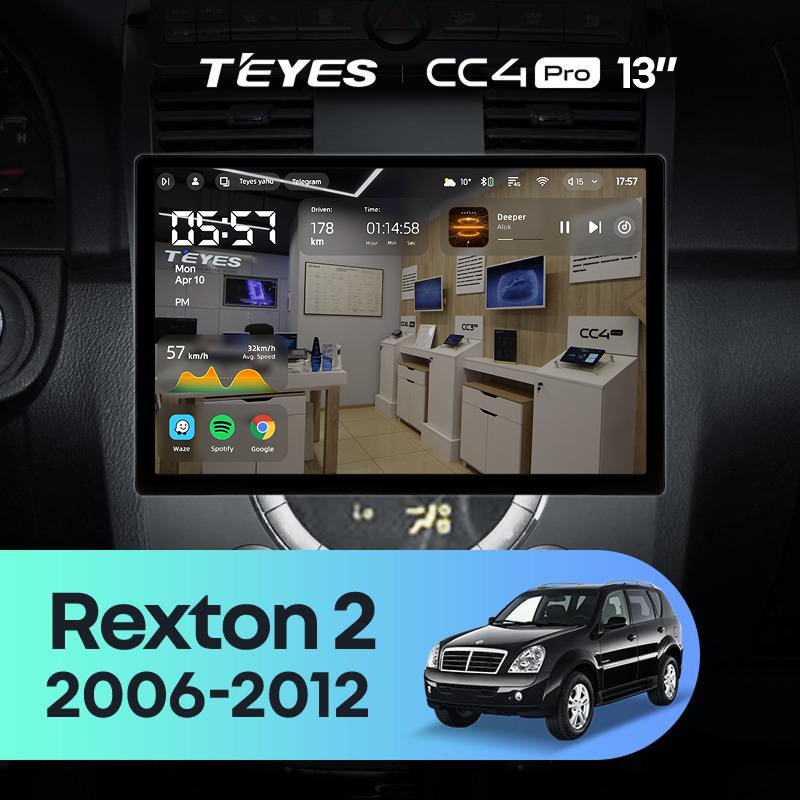 Штатная магнитола Teyes CC4 Pro 8/128 SsangYong Rexton Y250 2 (2006-2012) (13")
