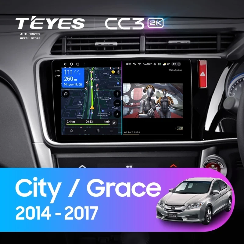 Штатная магнитола Teyes CC3 2K 360 6/128 Honda City (2014-2017) Тип-B Правый руль