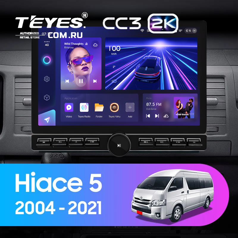 Штатная магнитола Teyes CC3 2K 6/128 Toyota Hiace XH10 H200 (2004-2021) (13" с кнопками)