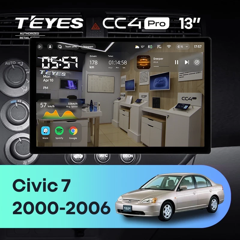 Штатная магнитола Teyes CC4 Pro 12/256 Honda Civic 7 (2000-2006) F1 (13")