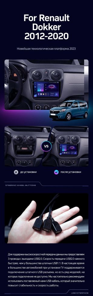 Штатная магнитола Teyes CC3L 4/64 Renault Dokker (2012-2020)