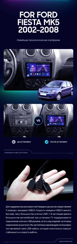 Штатная магнитола Teyes CC3 2K 6/128 Ford Fiesta Mk5 (2002-2008)