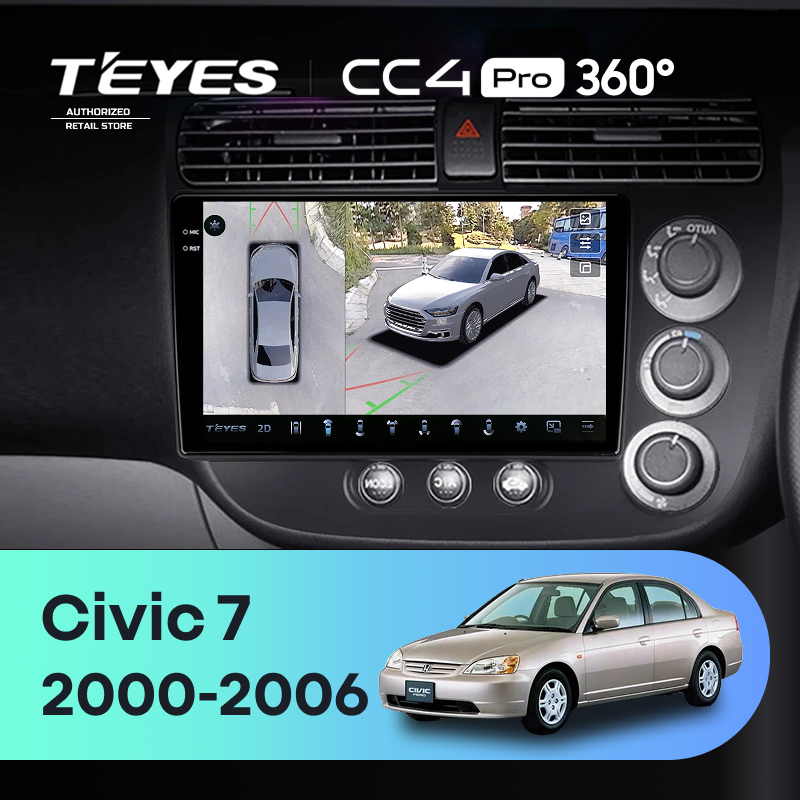 Штатная магнитола Teyes CC4 Pro 360 12/256 Honda Civic 7 (2000-2006) F3 Правый руль