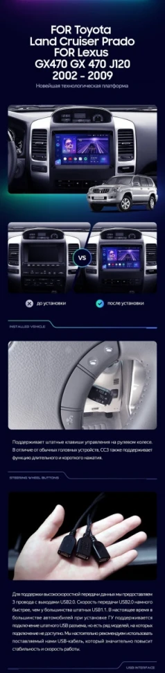 Штатная магнитола Teyes CC3 2K 4/32 Toyota Land Cruiser Prado J120 (2004-2009) F1 Тип-B