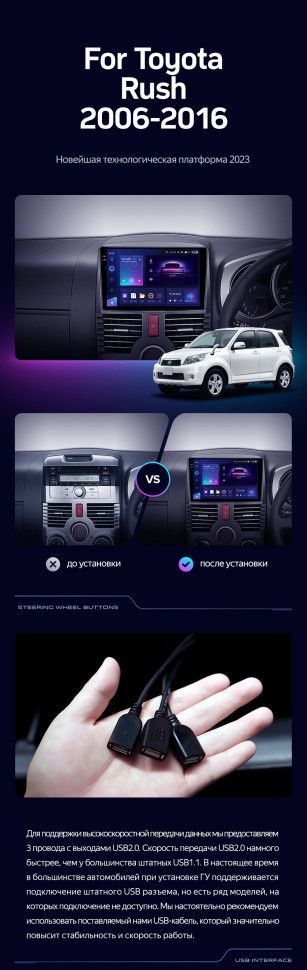 Штатная магнитола Teyes CC3L 4/64 Toyota Rush J200 (2006-2016) Правый руль