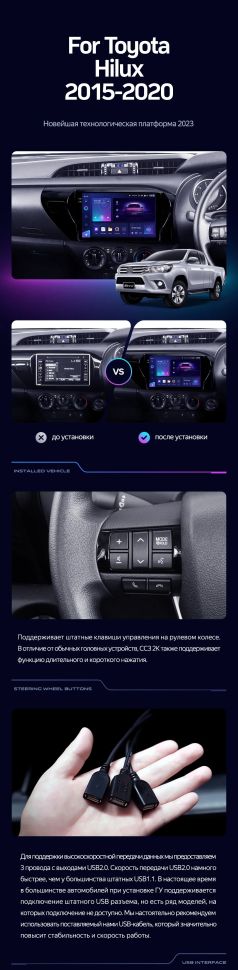 Переходная рамка Toyota Hilux Pick Up (2015-2020) Правый руль (10")