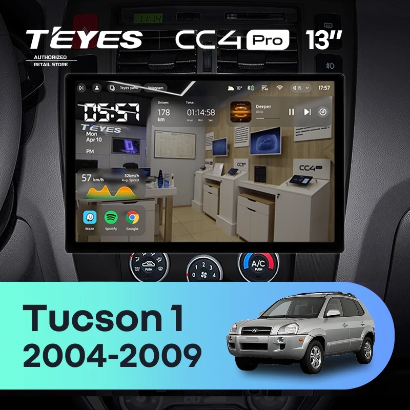 Штатная магнитола Teyes CC4 Pro 8/128 Hyundai Tucson 1 (2004-2009) F2 (13")