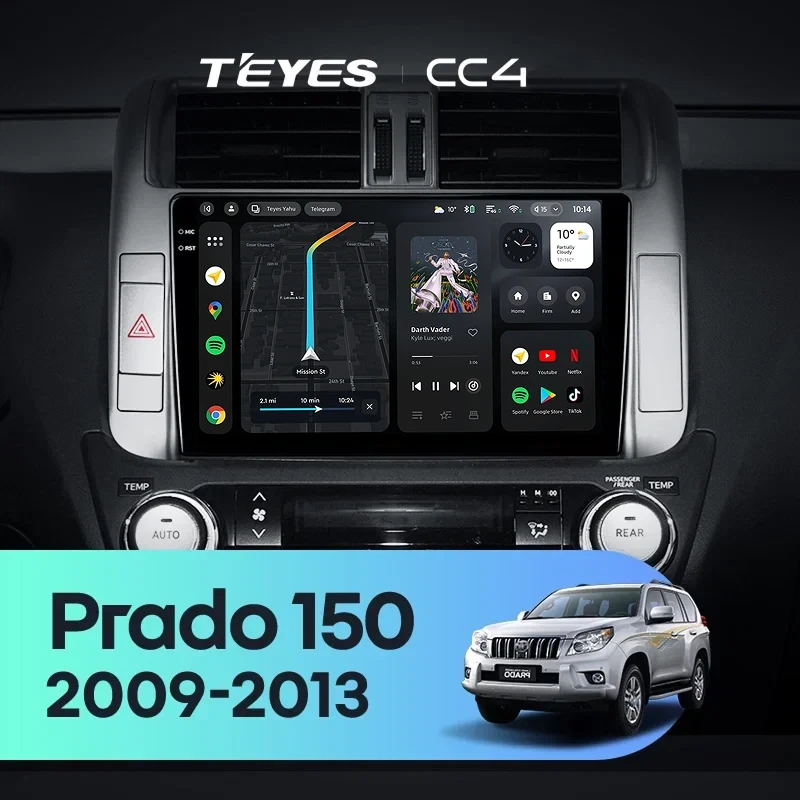 Штатная магнитола Teyes CC4 8/128 Toyota Land Cruiser Prado 150 (2009-2013) F1 Тип-C