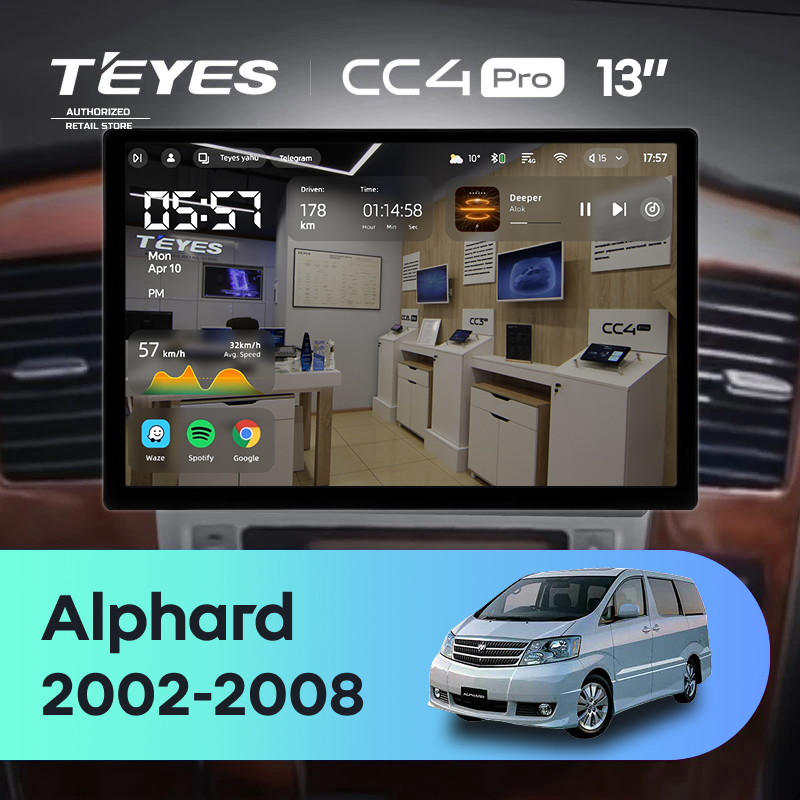 Штатная магнитола Teyes CC4 Pro 8/128 Toyota Alphard 1 H10 (2005-2008) F2 (13")
