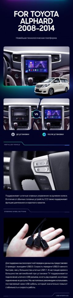 Штатная магнитола Teyes CC3 2K 360 6/128 Toyota Alphard H20 (2008-2014)