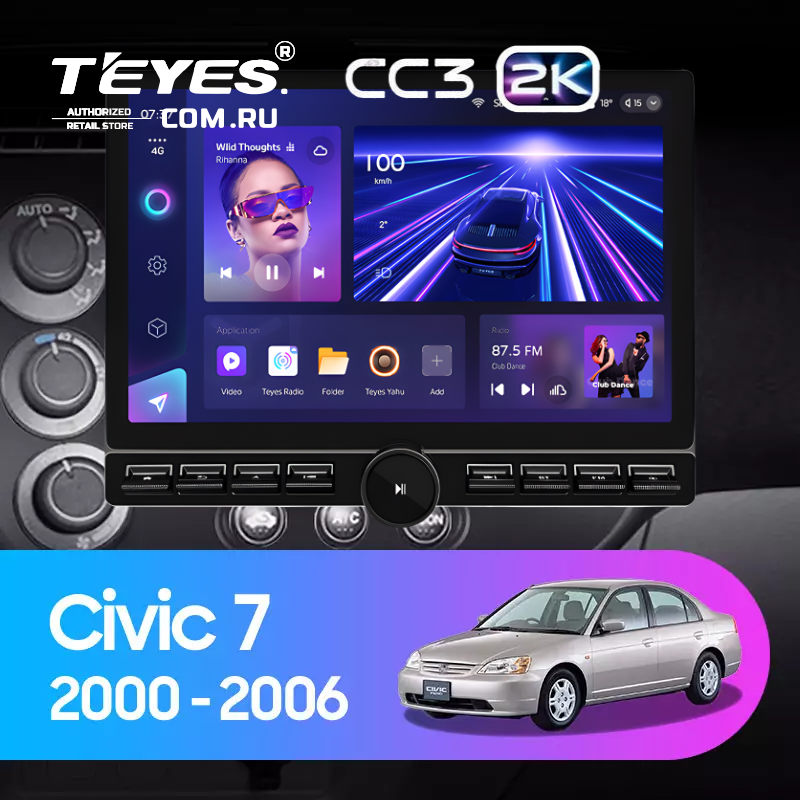 Штатная магнитола Teyes CC3 2K 6/128 Honda Civic 7 (2000-2006) F1 (13" с кнопками)