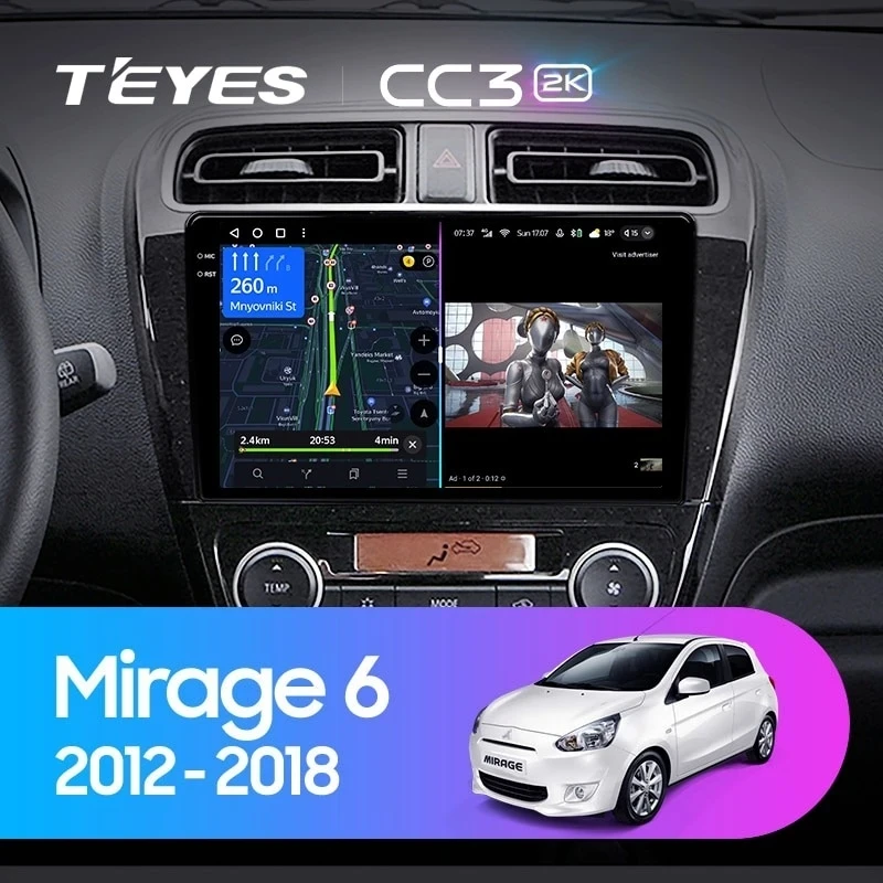 Штатная магнитола Teyes CC3 2K 360 6/128 Mitsubishi Mirage 6 (2012-2018)