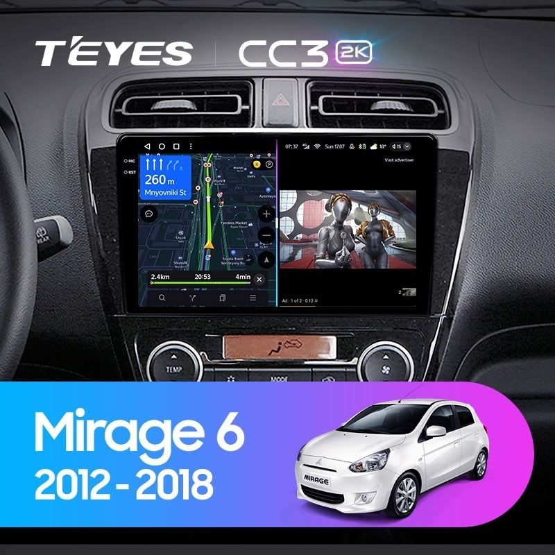 Штатная магнитола Teyes CC3 2K 6/128 Mitsubishi Mirage 6 (2012-2018)