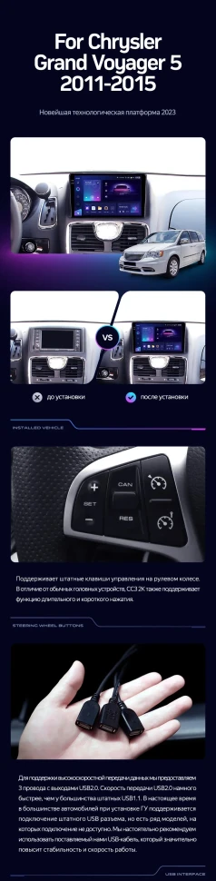 Штатная магнитола Teyes CC3 2K 4/64 Chrysler Grand Voyager 5 (2011-2015)