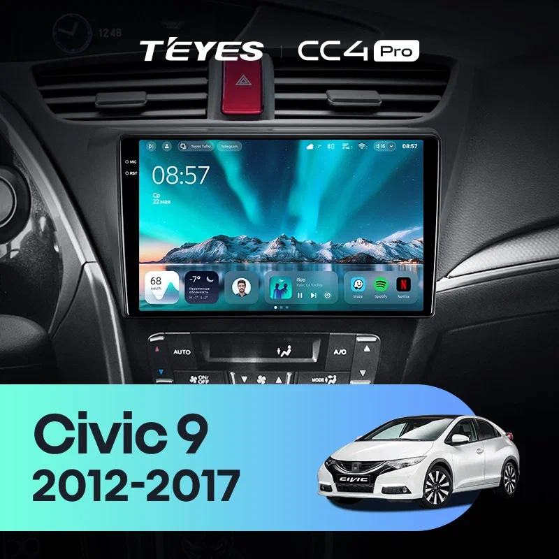 Штатная магнитола Teyes CC4 Pro 8/128 Honda Civic 9 FK FB (2012-2017)