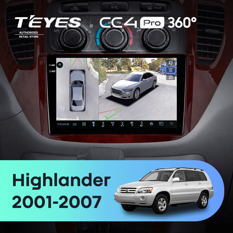 Штатная магнитола Teyes CC4 Pro 360 8/128 Toyota Highlander 1 XU20 (2001-2007)