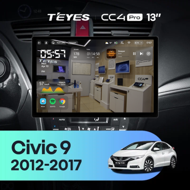 Штатная магнитола Teyes CC4 Pro 8/128 Honda Civic 9 FK FB (2012-2017) (13")