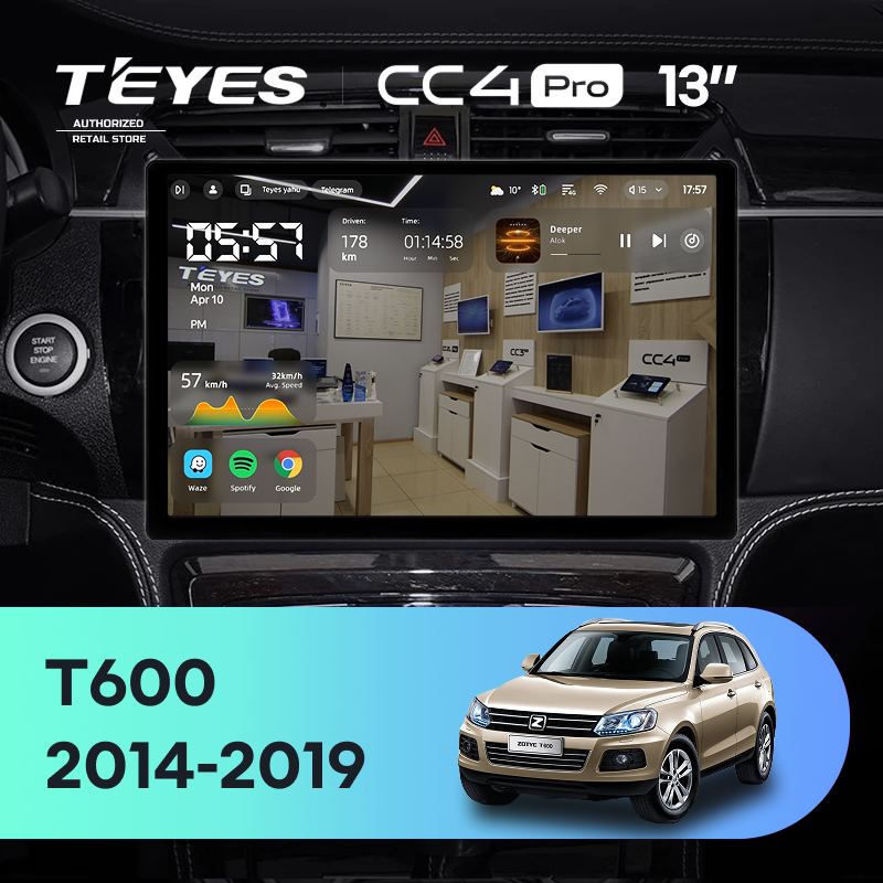 Штатная магнитола Teyes CC4 Pro 8/128 Zotye T600 (2014-2019) (13&quot;)