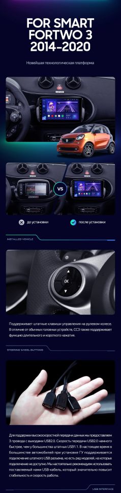 Штатная магнитола Teyes CC3 2K 6/128 Mercedes-Benz Smart Fortwo 3 C453 A453 W453 (2014-2020)