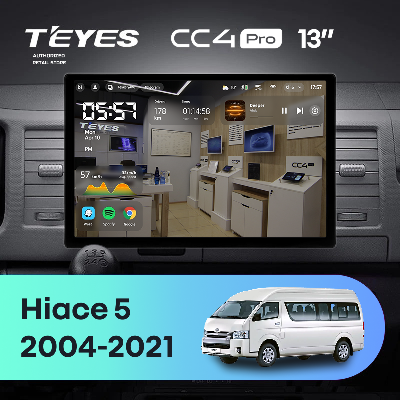 Штатная магнитола Teyes CC4 Pro 8/128 Toyota Hiace XH10 H200 (2004-2021) (13")
