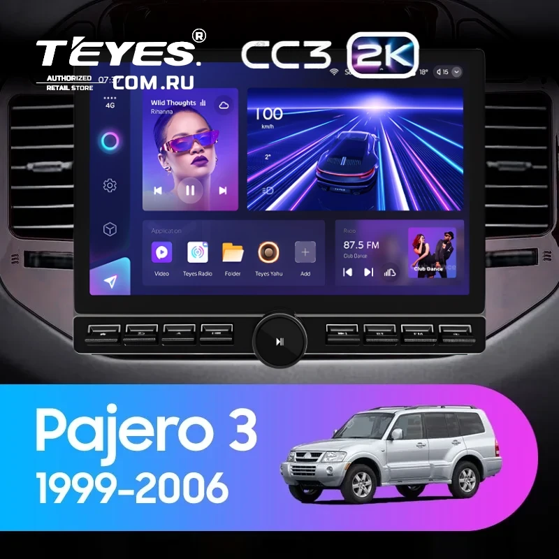 Штатная магнитола Teyes CC3 2K 6/128 Mitsubishi Pajero 3 V70 V60 (1999-2006) (13" с кнопками)