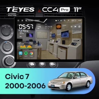 Штатная магнитола Teyes CC4 Pro 12/256 Honda Civic 7 (2000-2006) F1 (11")
