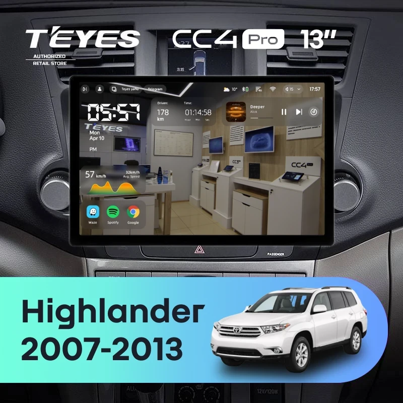 Штатная магнитола Teyes CC4 Pro 8/128 Toyota Highlander 2 XU40 (2007-2013) F1 (13")