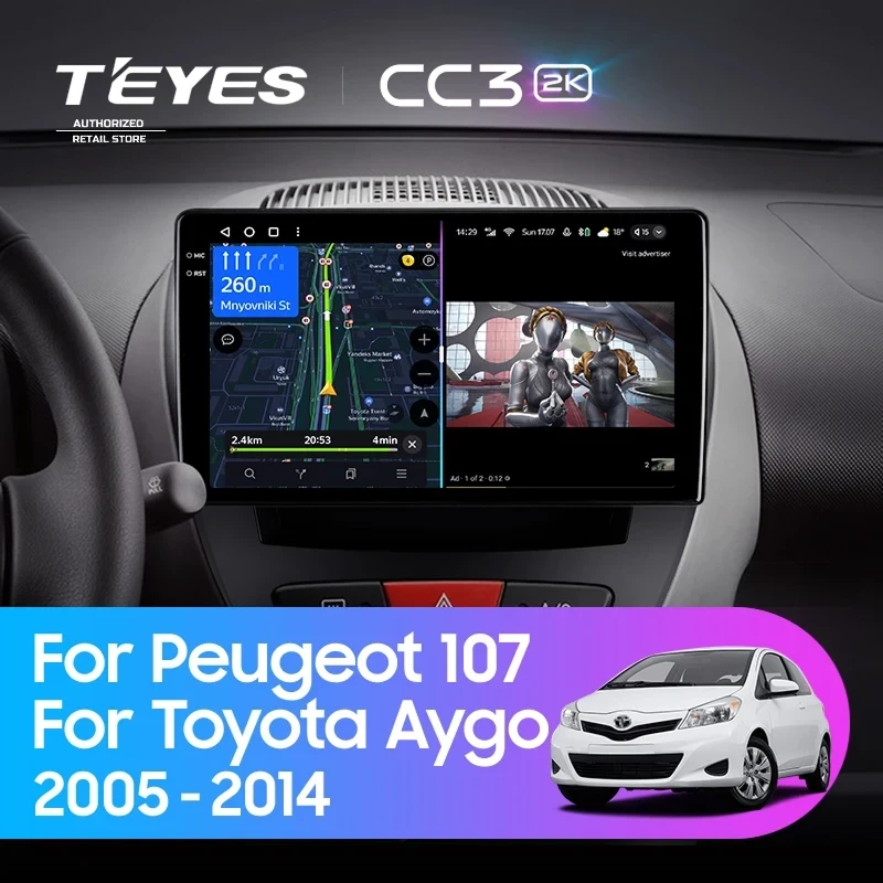 Штатная магнитола Teyes CC3 2K 4/32 Peugeot 107 (2005-2014)
