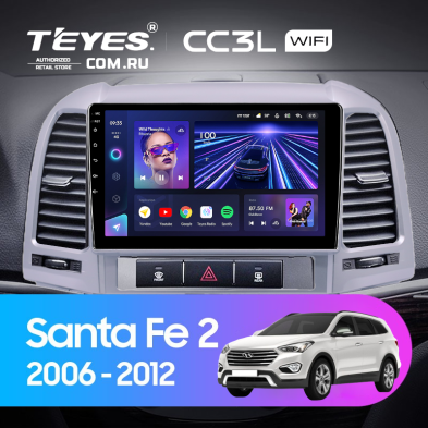 Штатная магнитола Teyes CC3L WiFi 2/32 Hyundai Santa Fe 2 (2006-2012) (Серебро)