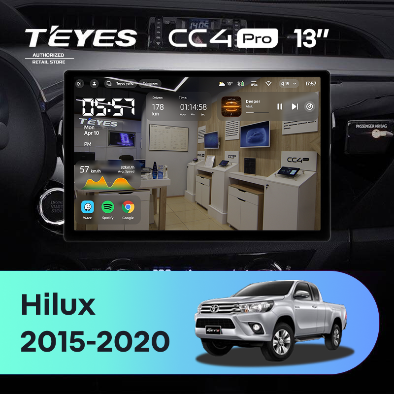Штатная магнитола Teyes CC4 Pro 8/128 Toyota Hilux Pick Up (2015-2020) (13")