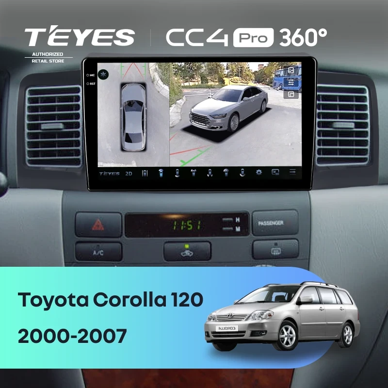 Штатная магнитола Teyes CC4 Pro 360 12/256 Toyota Corolla 120 (2000-2007) (черная) F1
