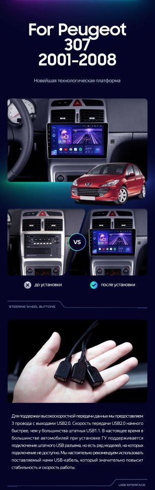 Штатная магнитола Teyes CC3 2K 4/32 Peugeot 307 1 (2001-2008)