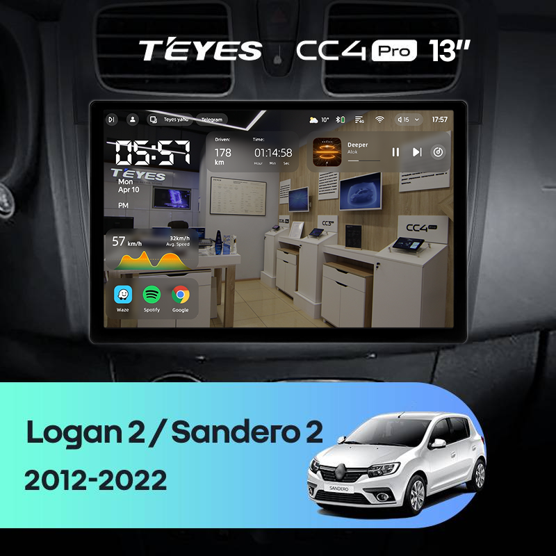 Штатная магнитола Teyes CC4 Pro 8/128 Renault Sandero 2 (2013-2022) F1 (13")