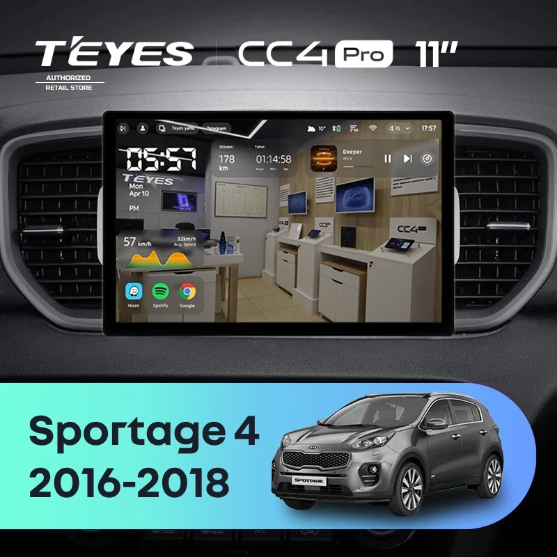 Штатная магнитола Teyes CC4 Pro 8/128 Kia Sportage 4 QL (2016-2018) Тип-A (11")