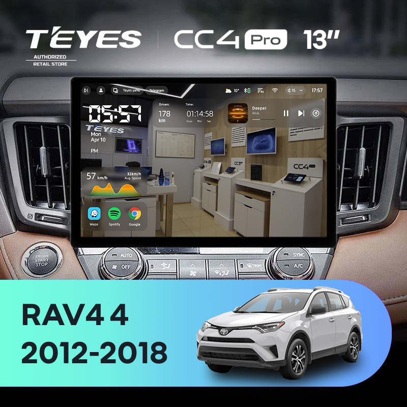 Штатная магнитола Teyes CC4 Pro 8/128 Toyota RAV4 4 XA40 5 XA50 (2012-2018) (13")