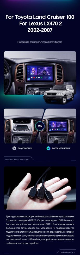 Штатная магнитола Teyes CC3 4/32 Toyota Land Cruiser LC 100 / LC 105 (2002-2007) Тип-A